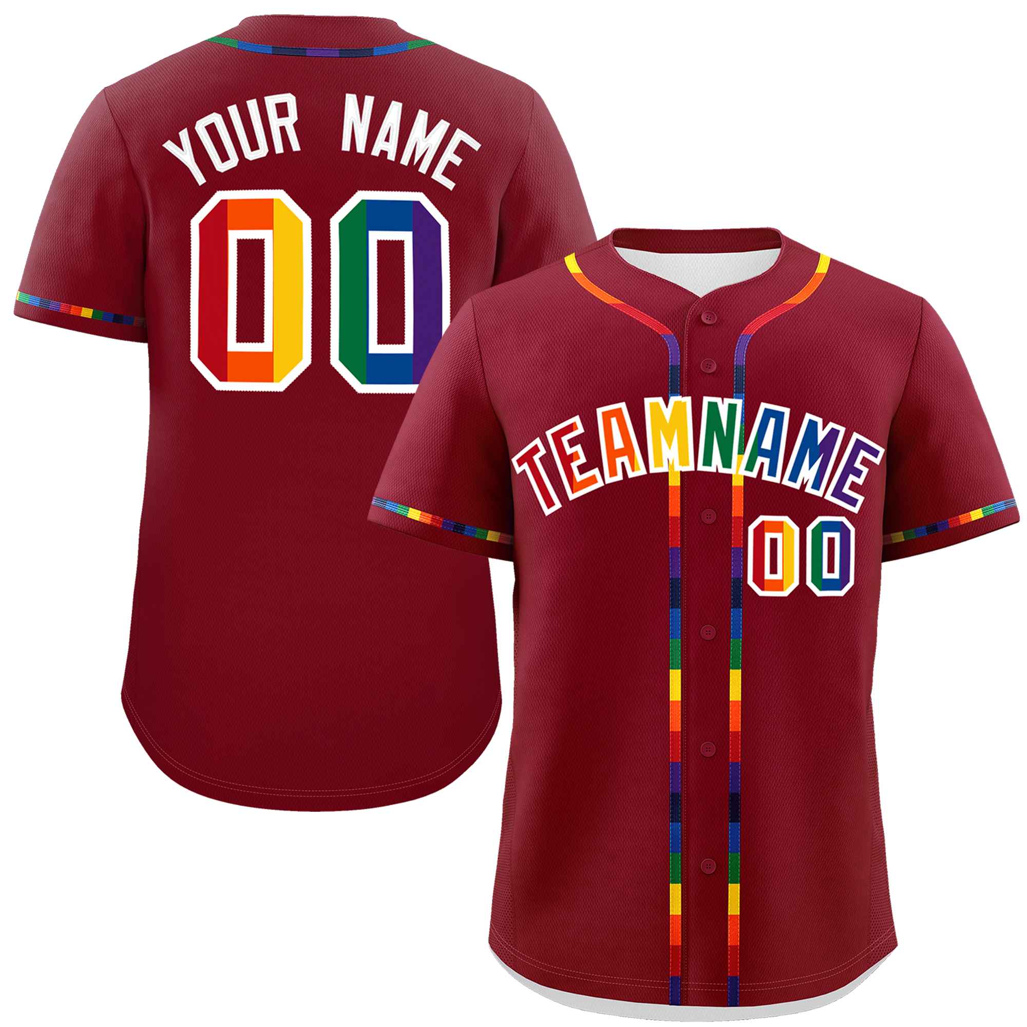 Custom Crimson LGBT Rainbow For Pride Month Classic Style Authentic Baseball Jersey