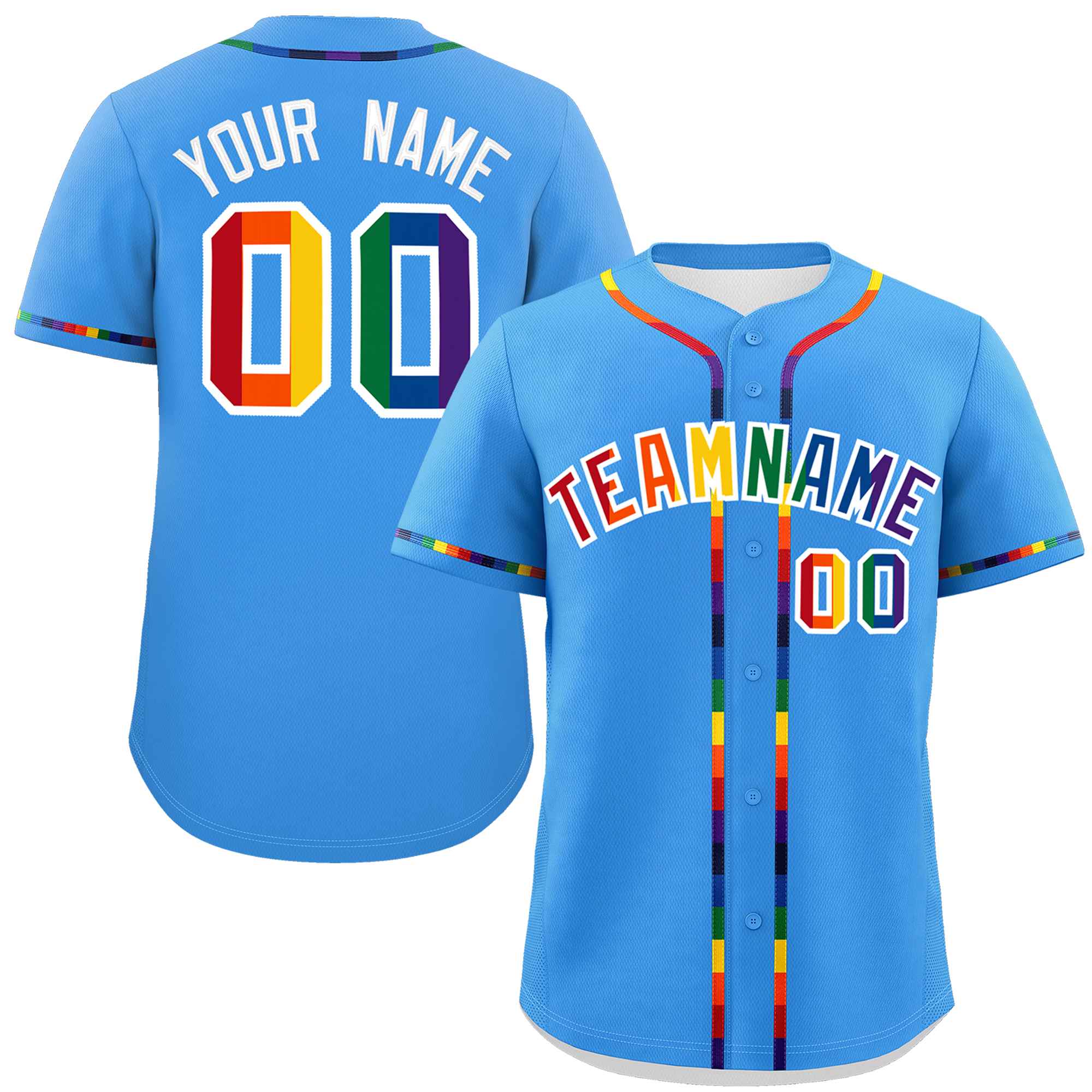 Custom Powder Blue LGBT Rainbow For Pride Month Classic Style Authentic Baseball Jersey