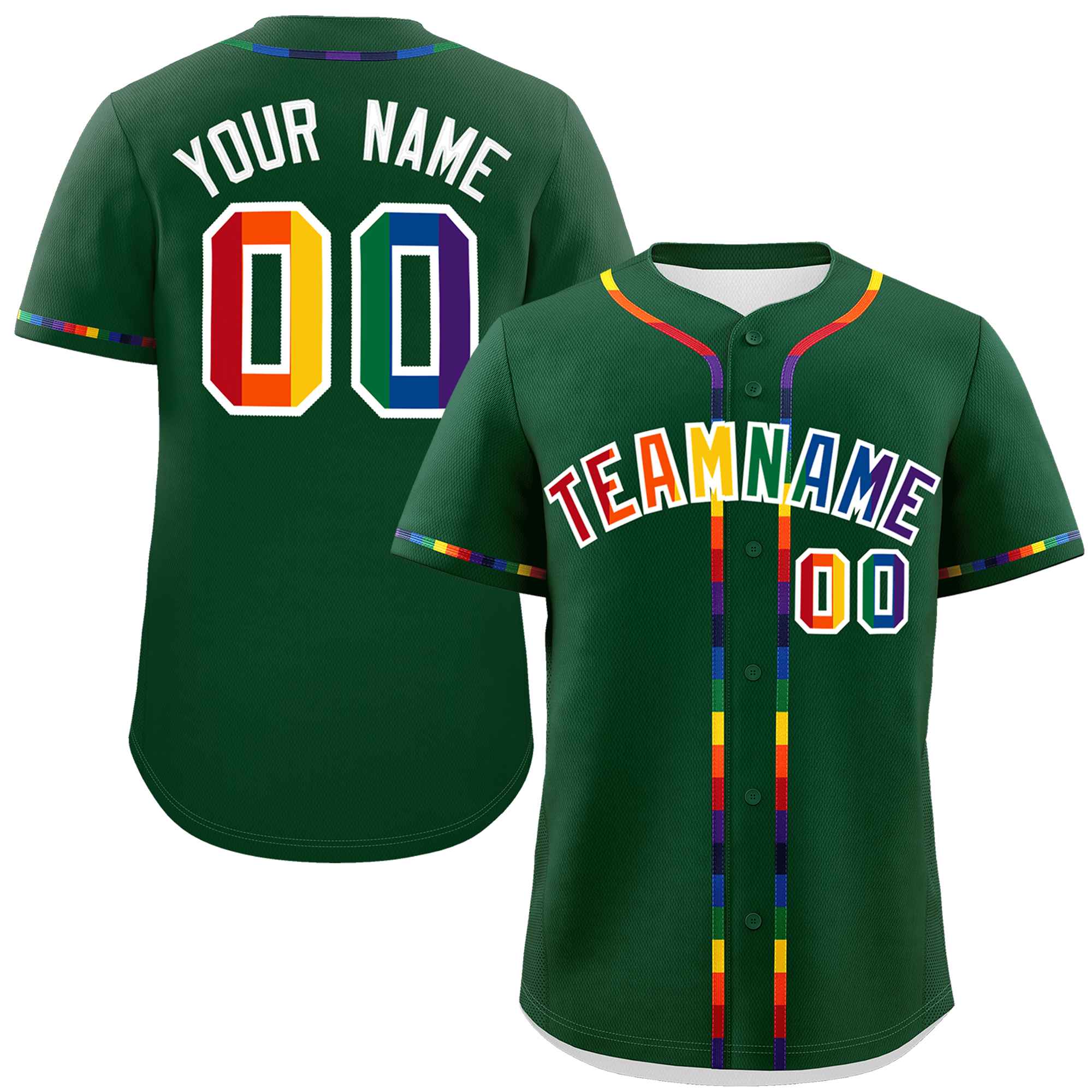 Custom Green LGBT Rainbow For Pride Month Classic Style Authentic Baseball Jersey