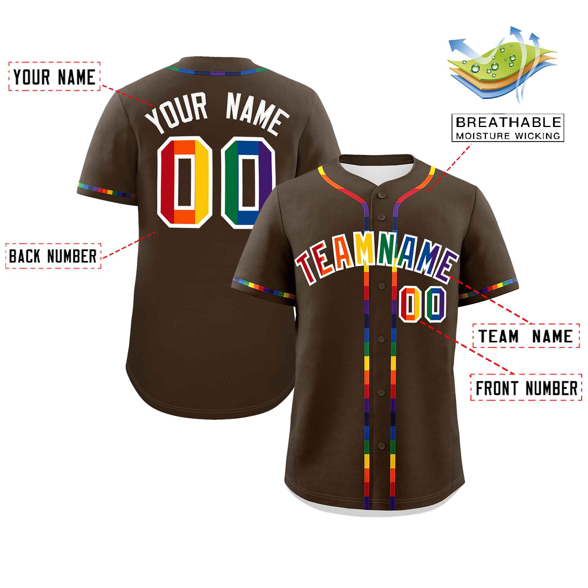 Custom Light Brown LGBT Rainbow For Pride Month Classic Style Authentic Baseball Jersey