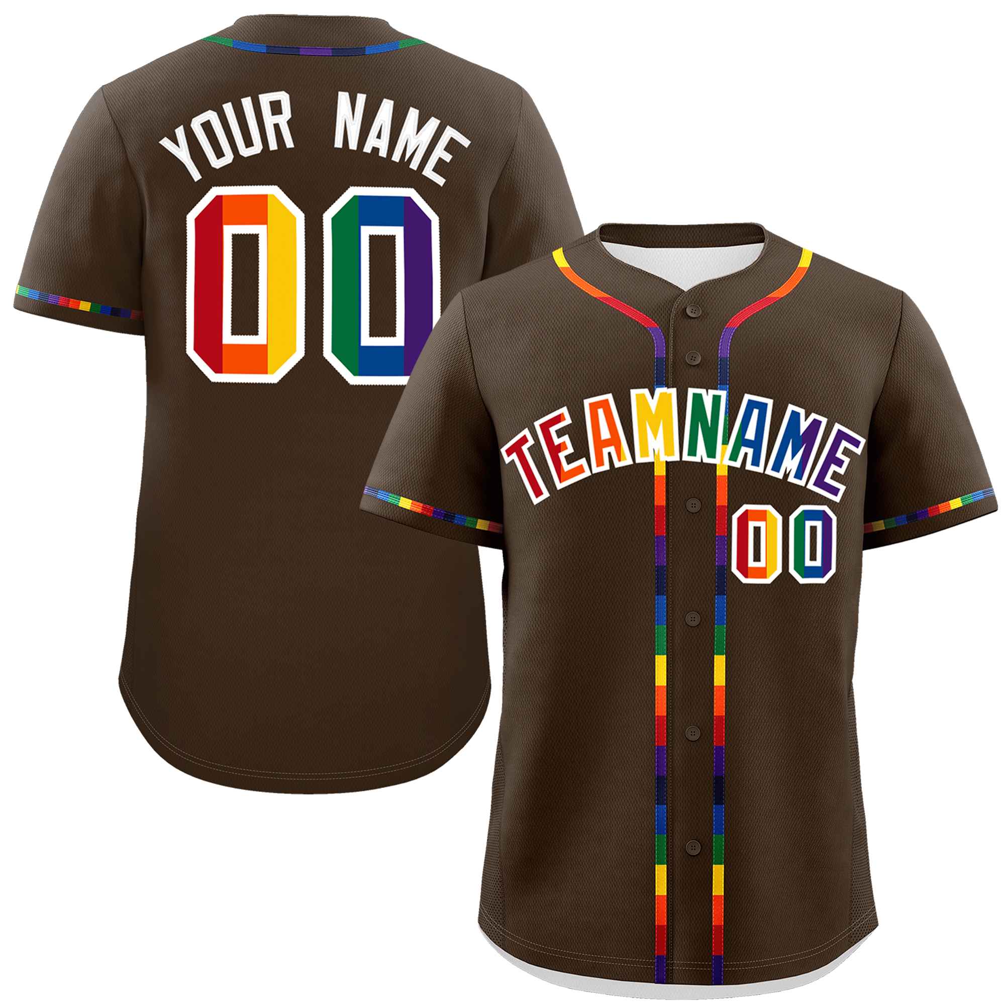 Custom Light Brown LGBT Rainbow For Pride Month Classic Style Authentic Baseball Jersey