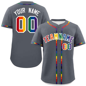 Custom Dark Gray LGBT Rainbow For Pride Month Classic Style Authentic Baseball Jersey