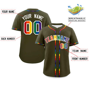 Custom Olive LGBT Rainbow For Pride Month Classic Style Authentic Baseball Jersey