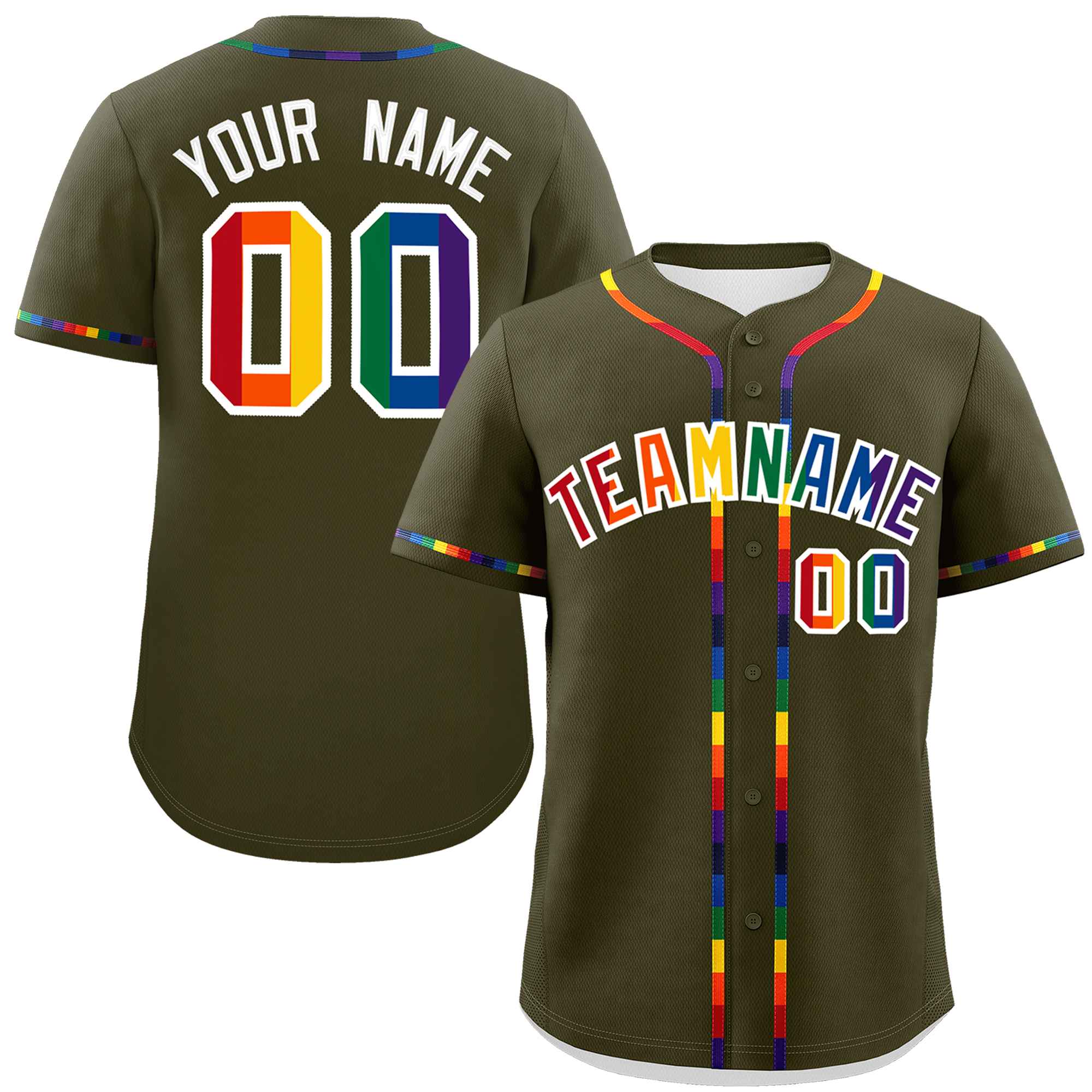 Custom Olive LGBT Rainbow For Pride Month Classic Style Authentic Baseball Jersey