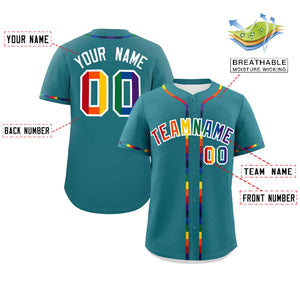 Custom Aqua LGBT Rainbow For Pride Month Classic Style Authentic Baseball Jersey