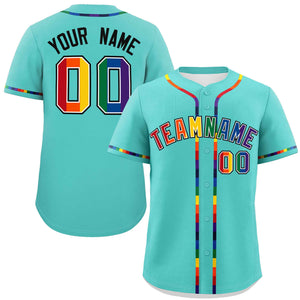 Custom Light Green LGBT Rainbow For Pride Month Classic Style Authentic Baseball Jersey