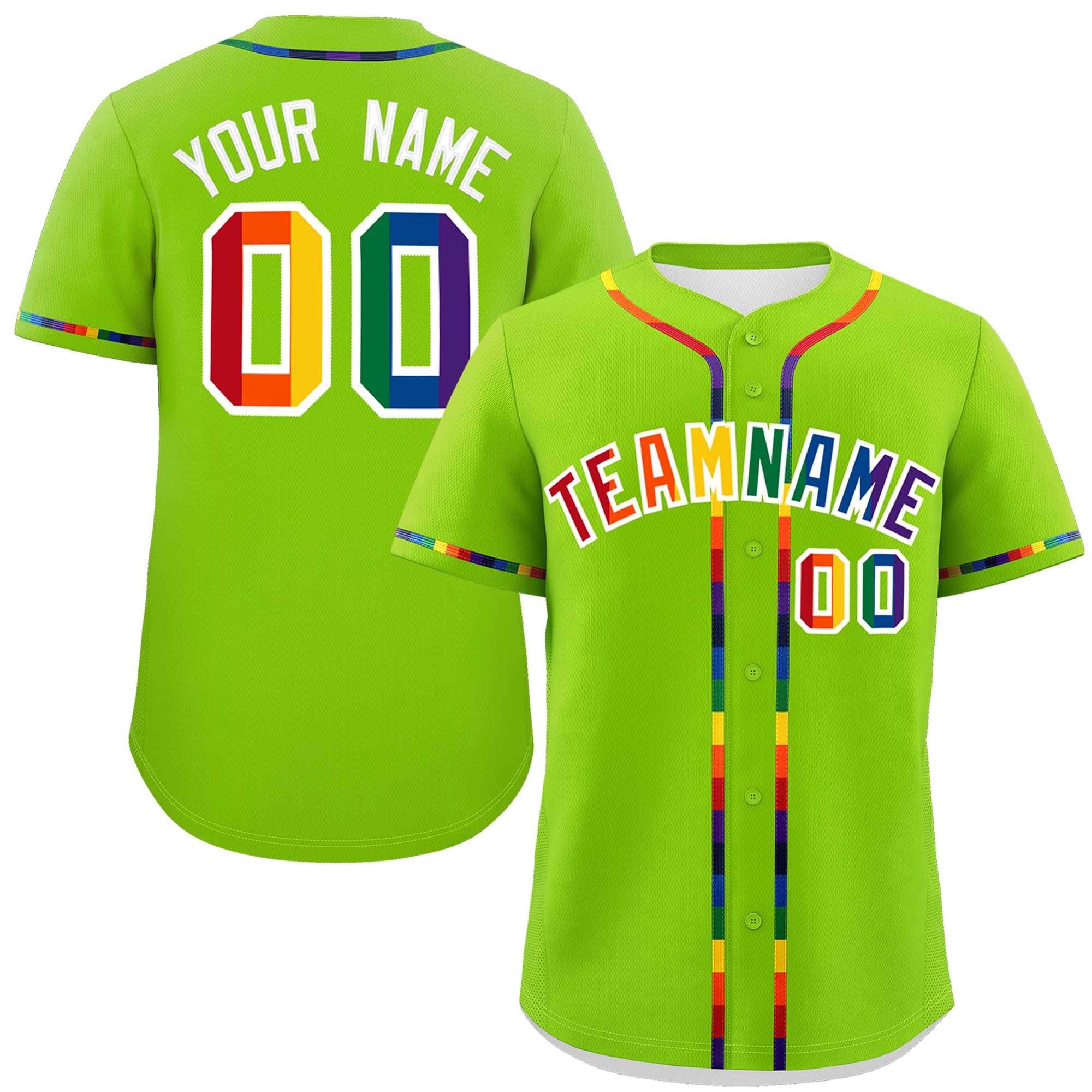 Custom Neon Green LGBT Rainbow For Pride Month Classic Style Authentic Baseball Jersey