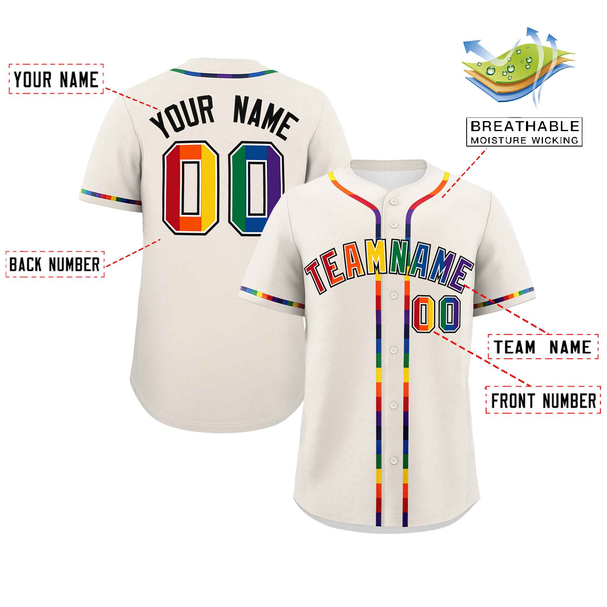 Custom Cream LGBT Rainbow For Pride Month Classic Style Authentic Baseball Jersey