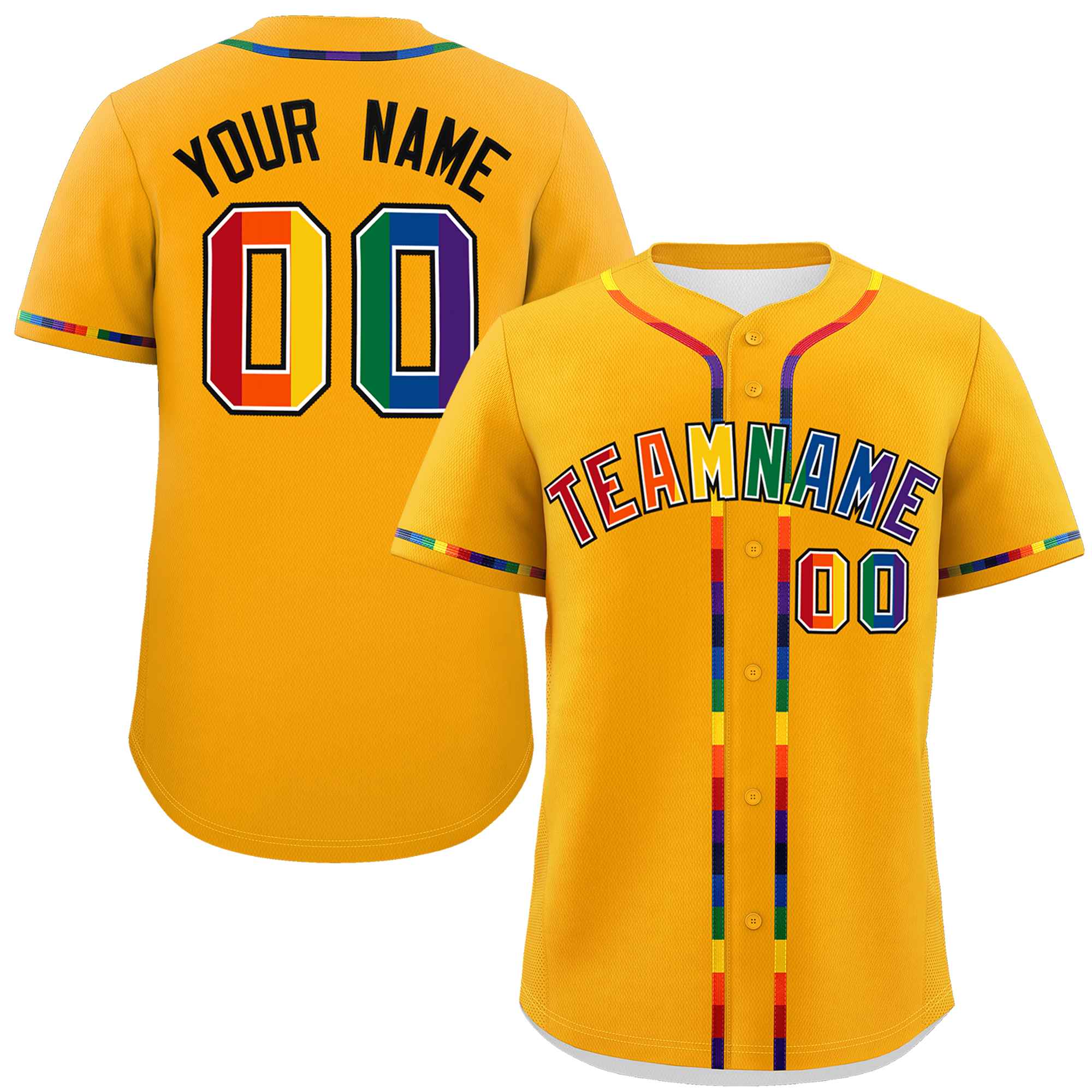 Custom Yellow LGBT Rainbow For Pride Month Classic Style Authentic Baseball Jersey