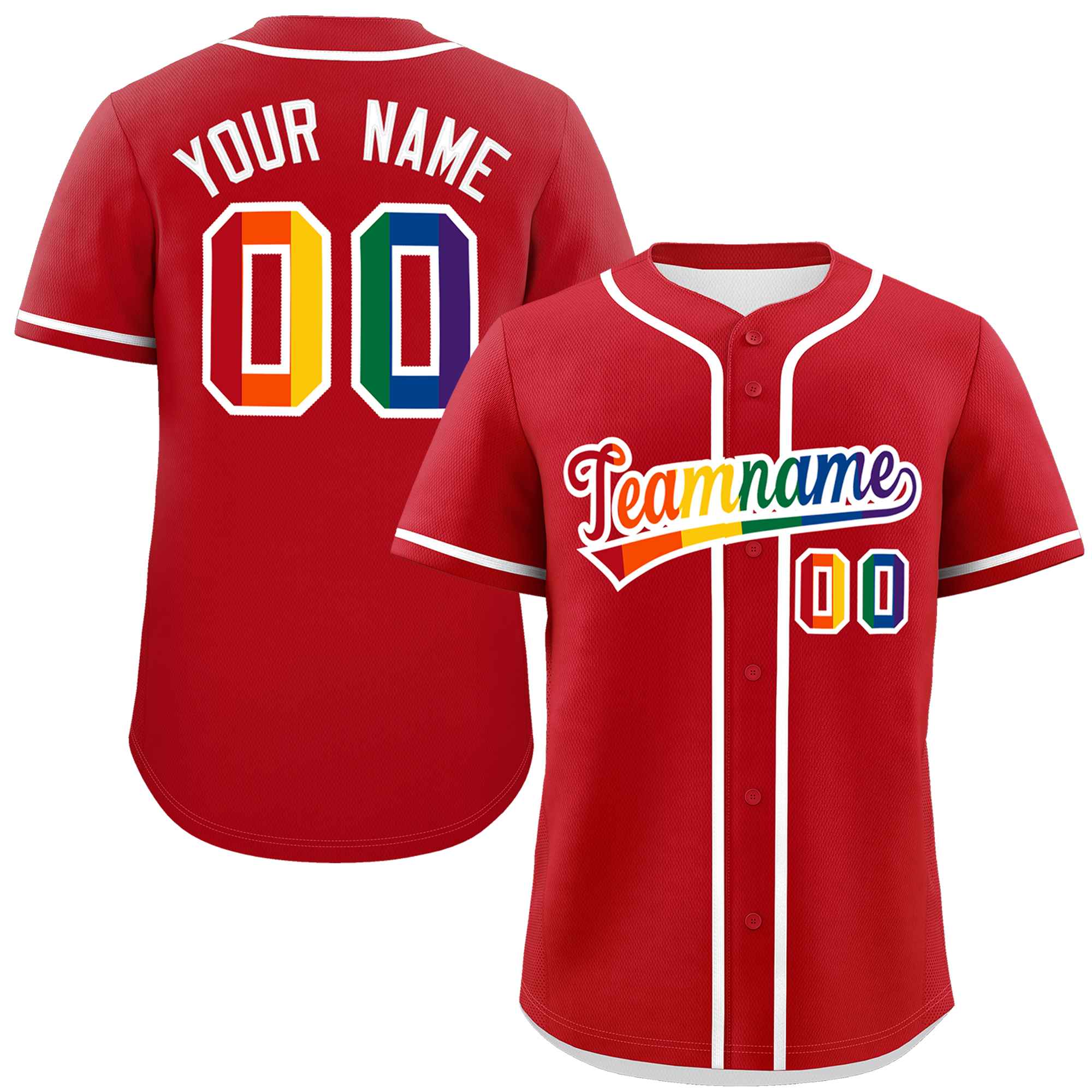 Custom Red LGBT Rainbow For Pride Month Classic Style Authentic Baseball Jersey