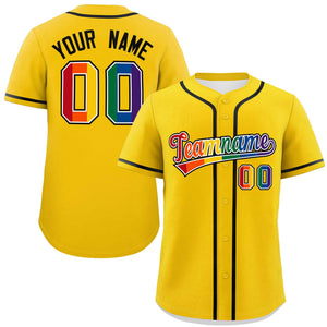 Custom Gold LGBT Rainbow For Pride Month Classic Style Authentic Baseball Jersey