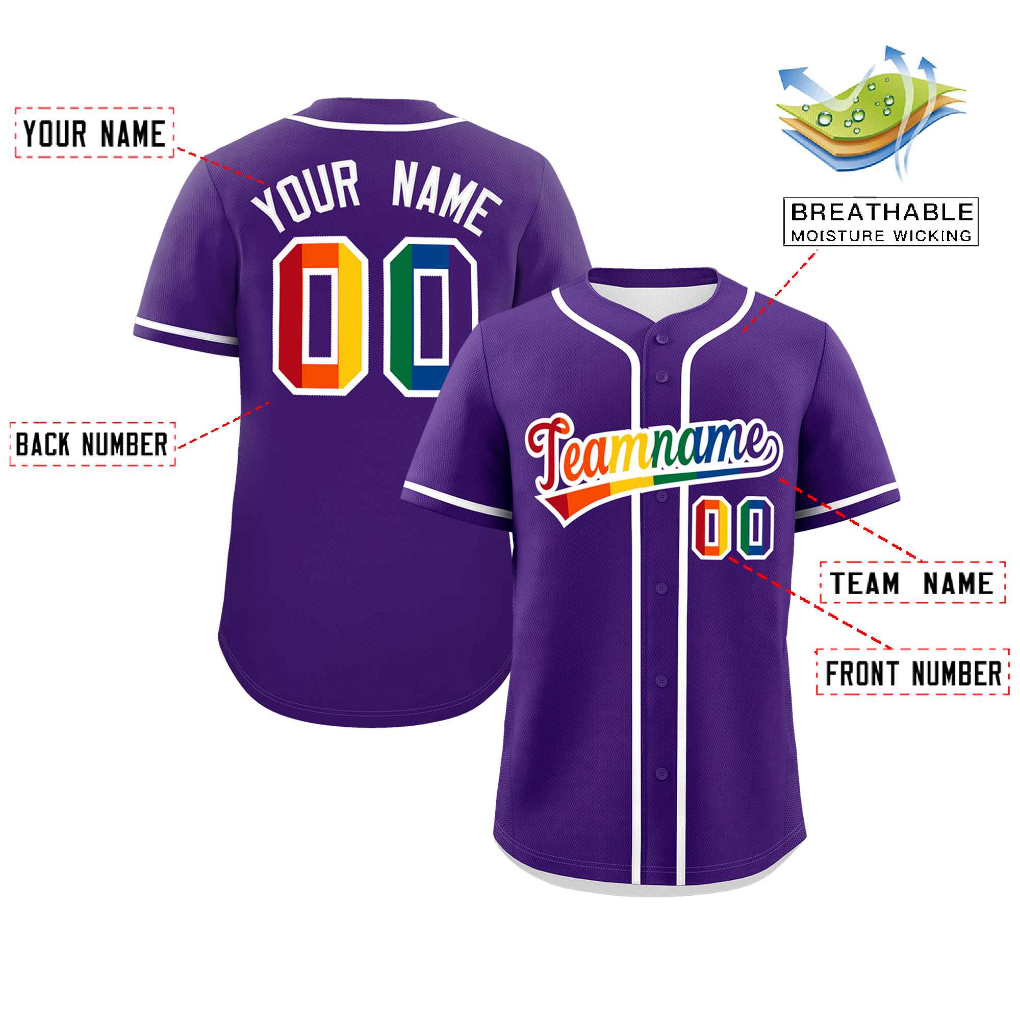 Custom Purple LGBT Rainbow For Pride Month Classic Style Authentic Baseball Jersey