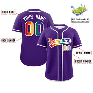 Custom Purple LGBT Rainbow For Pride Month Classic Style Authentic Baseball Jersey