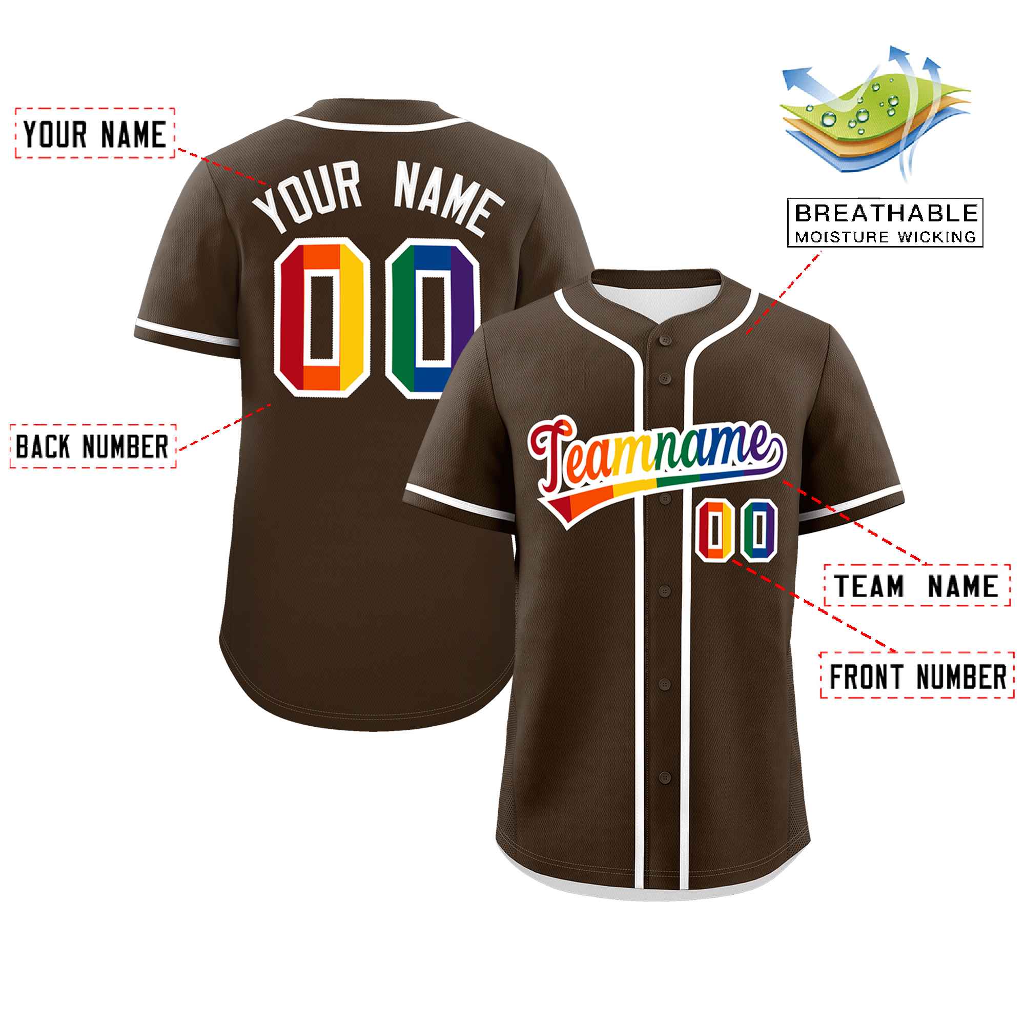 Custom Light Brown LGBT Rainbow For Pride Month Classic Style Authentic Baseball Jersey