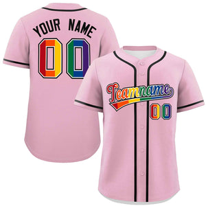 Custom Light Pink LGBT Rainbow For Pride Month Classic Style Authentic Baseball Jersey