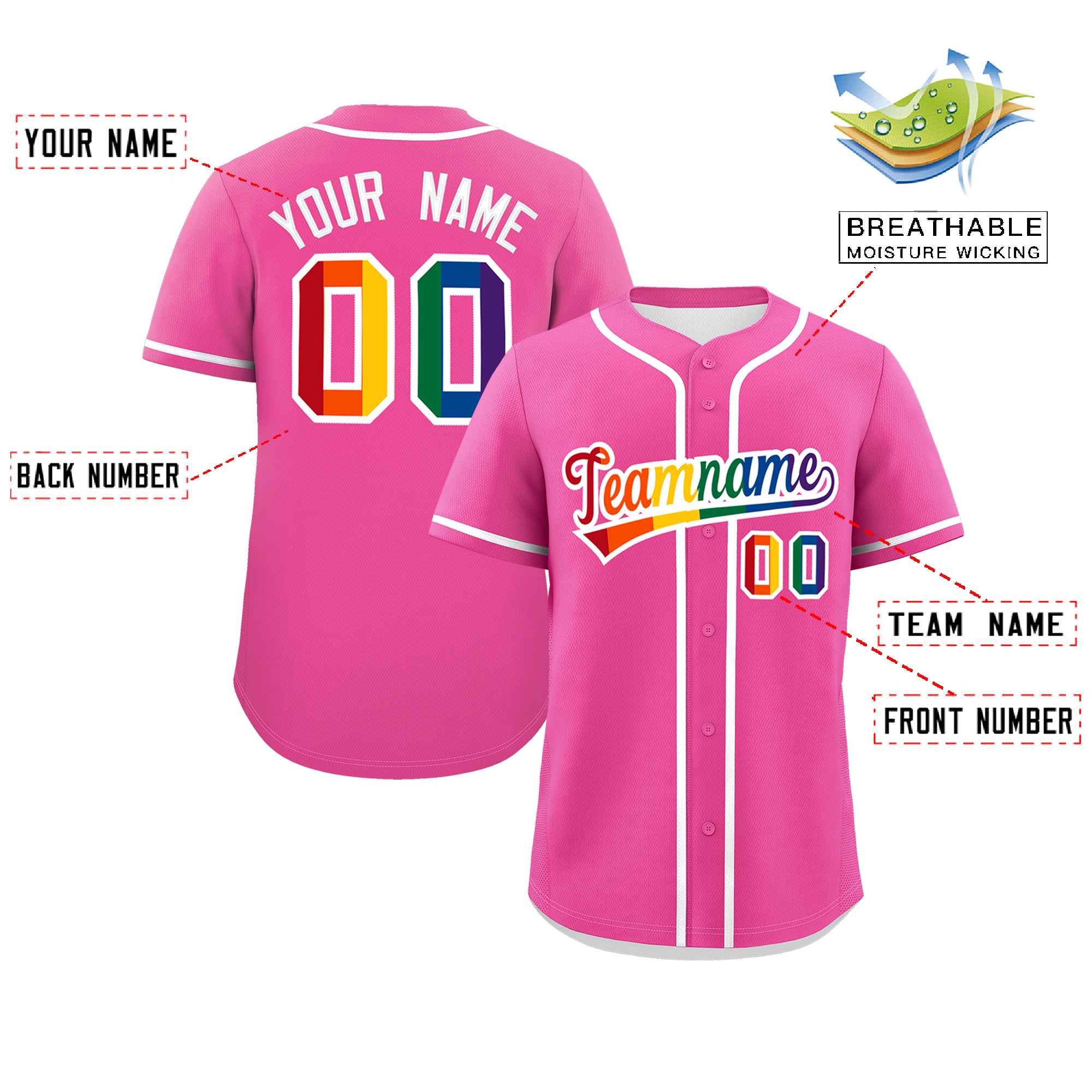 Custom Pink LGBT Rainbow For Pride Month Classic Style Authentic Baseball Jersey