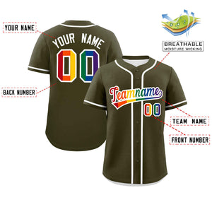 Custom Olive LGBT Rainbow For Pride Month Classic Style Authentic Baseball Jersey