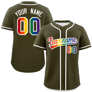 Custom Olive LGBT Rainbow For Pride Month Classic Style Authentic Baseball Jersey