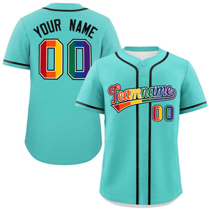 Custom Light Green LGBT Rainbow For Pride Month Classic Style Authentic Baseball Jersey