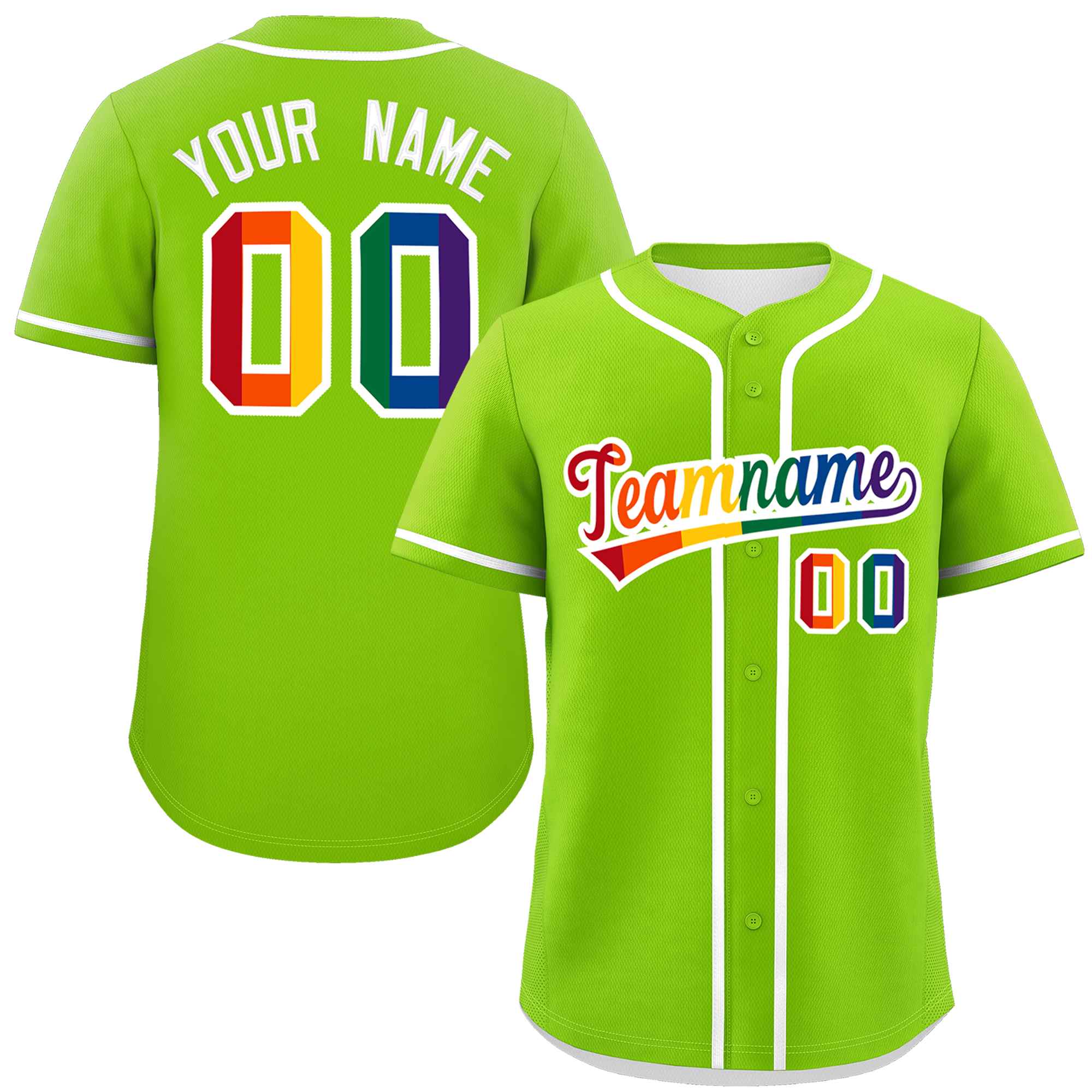 Custom Neon Green LGBT Rainbow For Pride Month Classic Style Authentic Baseball Jersey