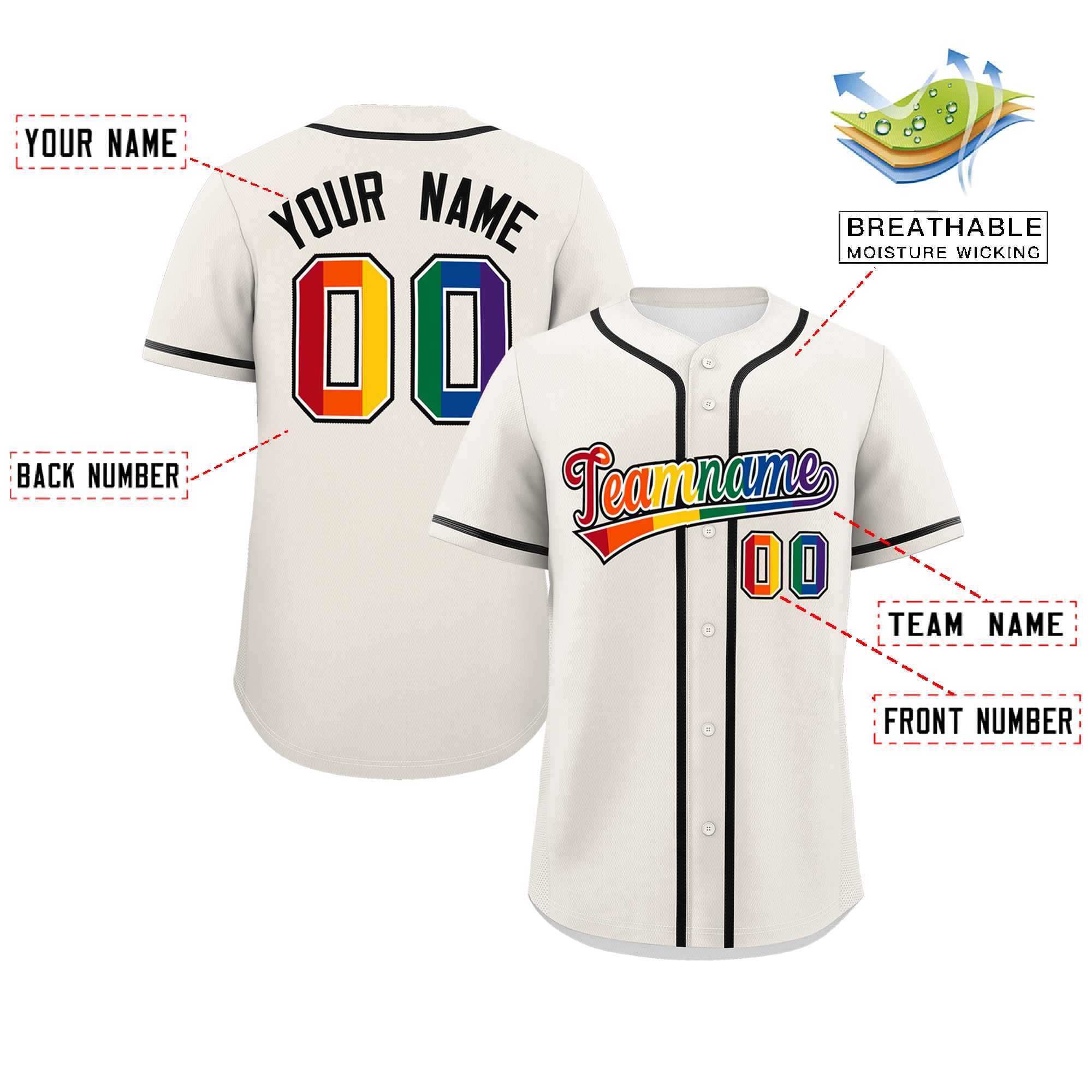 Custom Cream LGBT Rainbow For Pride Month Classic Style Authentic Baseball Jersey