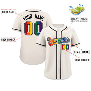 Custom Cream LGBT Rainbow For Pride Month Classic Style Authentic Baseball Jersey