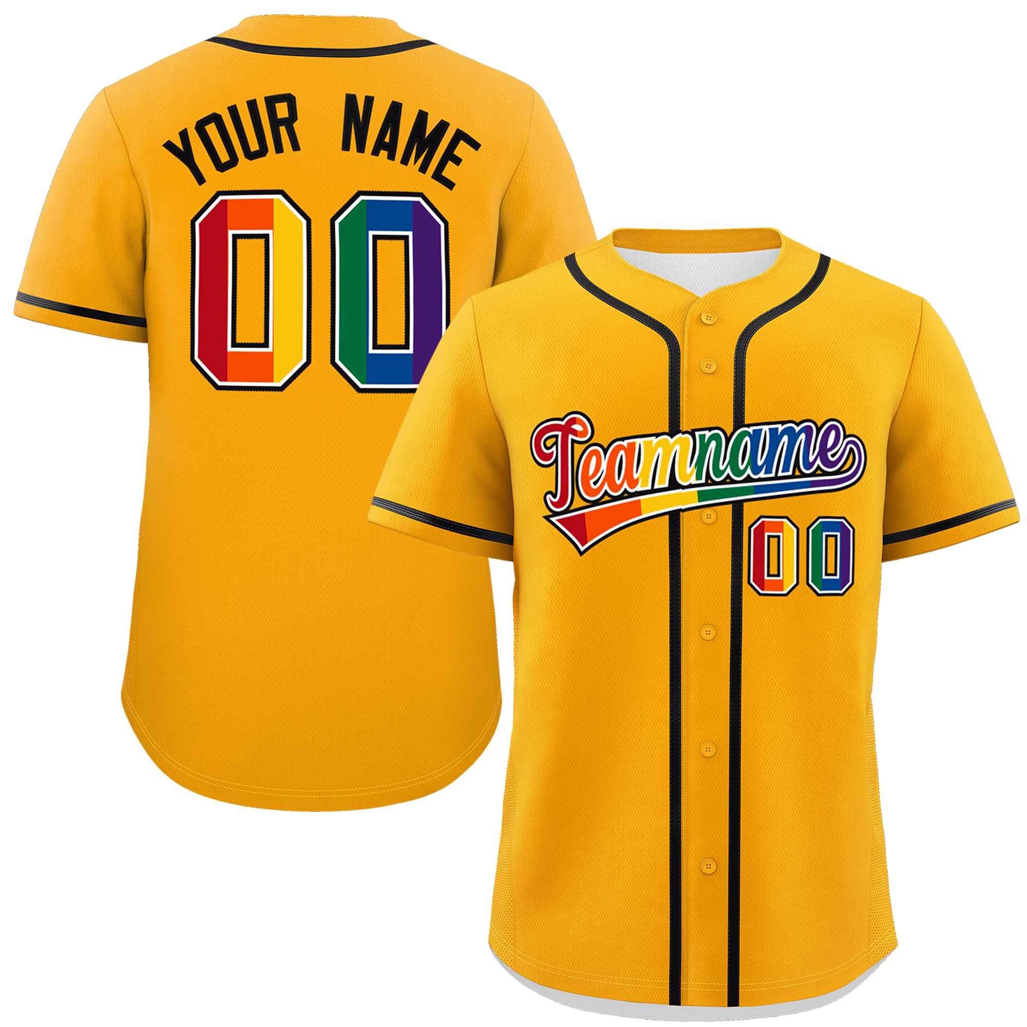 Custom Yellow LGBT Rainbow For Pride Month Classic Style Authentic Baseball Jersey