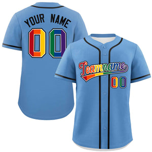 Custom Light Blue LGBT Rainbow For Pride Month Classic Style Authentic Baseball Jersey