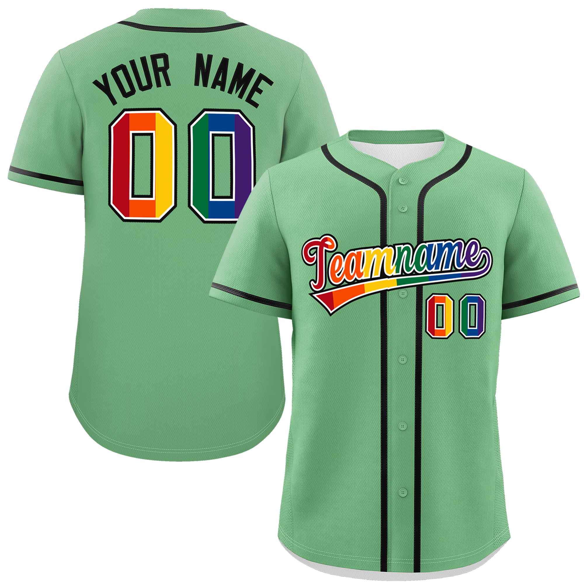 Custom Light Green LGBT Rainbow For Pride Month Classic Style Authentic Baseball Jersey