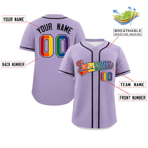 Custom Light Purple LGBT Rainbow For Pride Month Classic Style Authentic Baseball Jersey