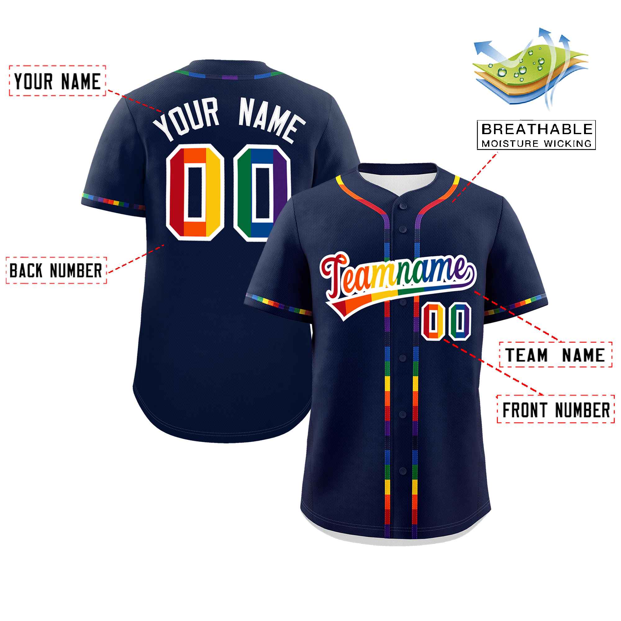 Custom Navy LGBT Rainbow For Pride Month Classic Style Authentic Baseball Jersey