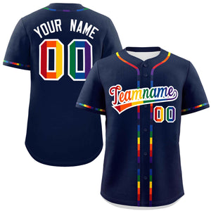 Custom Navy LGBT Rainbow For Pride Month Classic Style Authentic Baseball Jersey