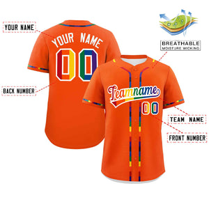 Custom Orange LGBT Rainbow For Pride Month Classic Style Authentic Baseball Jersey