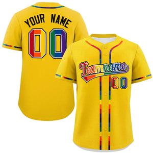 Custom Gold LGBT Rainbow For Pride Month Classic Style Authentic Baseball Jersey