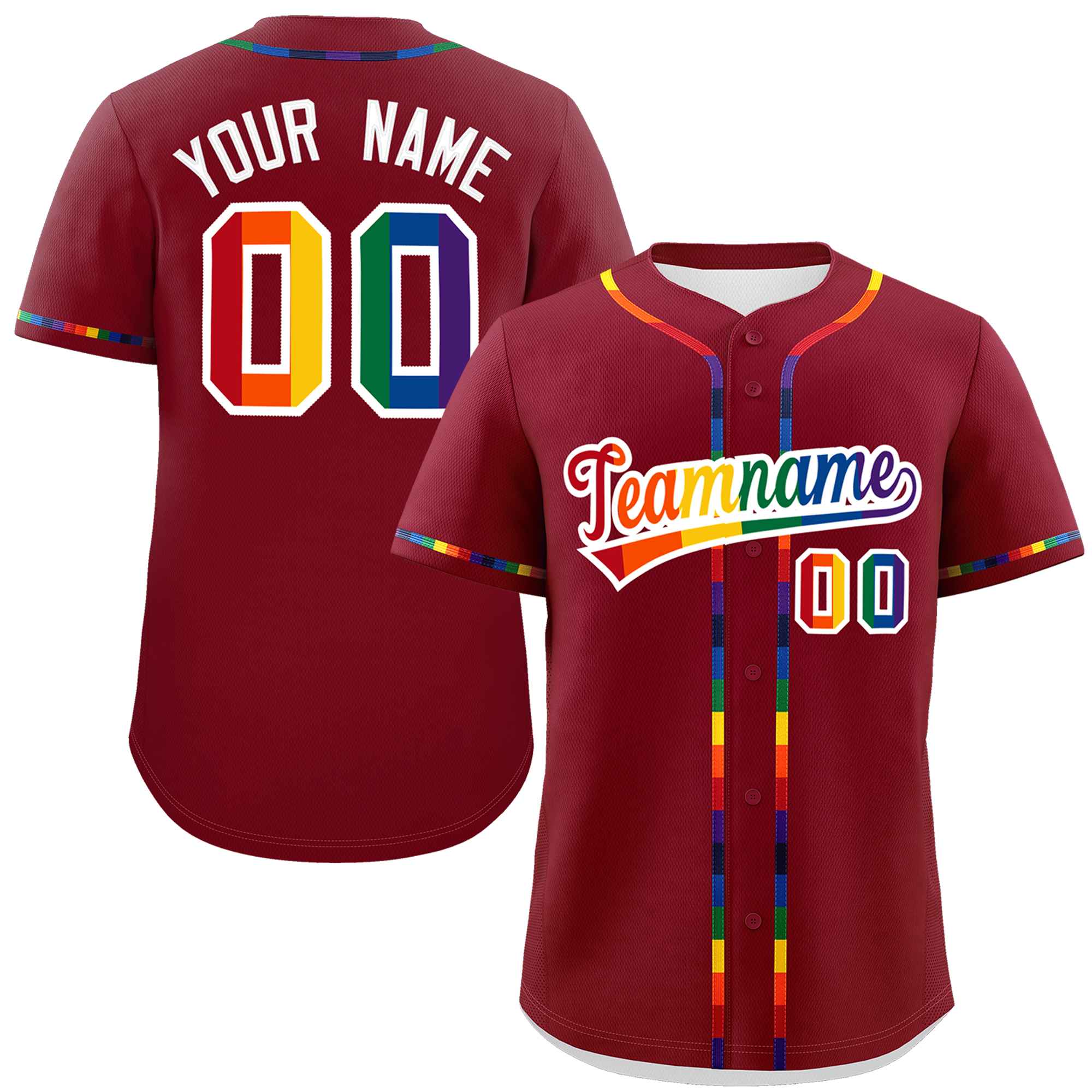 Custom Crimson LGBT Rainbow For Pride Month Classic Style Authentic Baseball Jersey