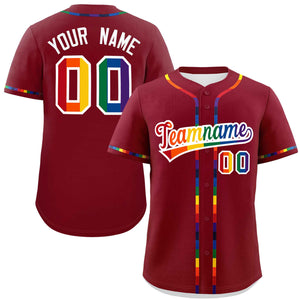 Custom Crimson LGBT Rainbow For Pride Month Classic Style Authentic Baseball Jersey