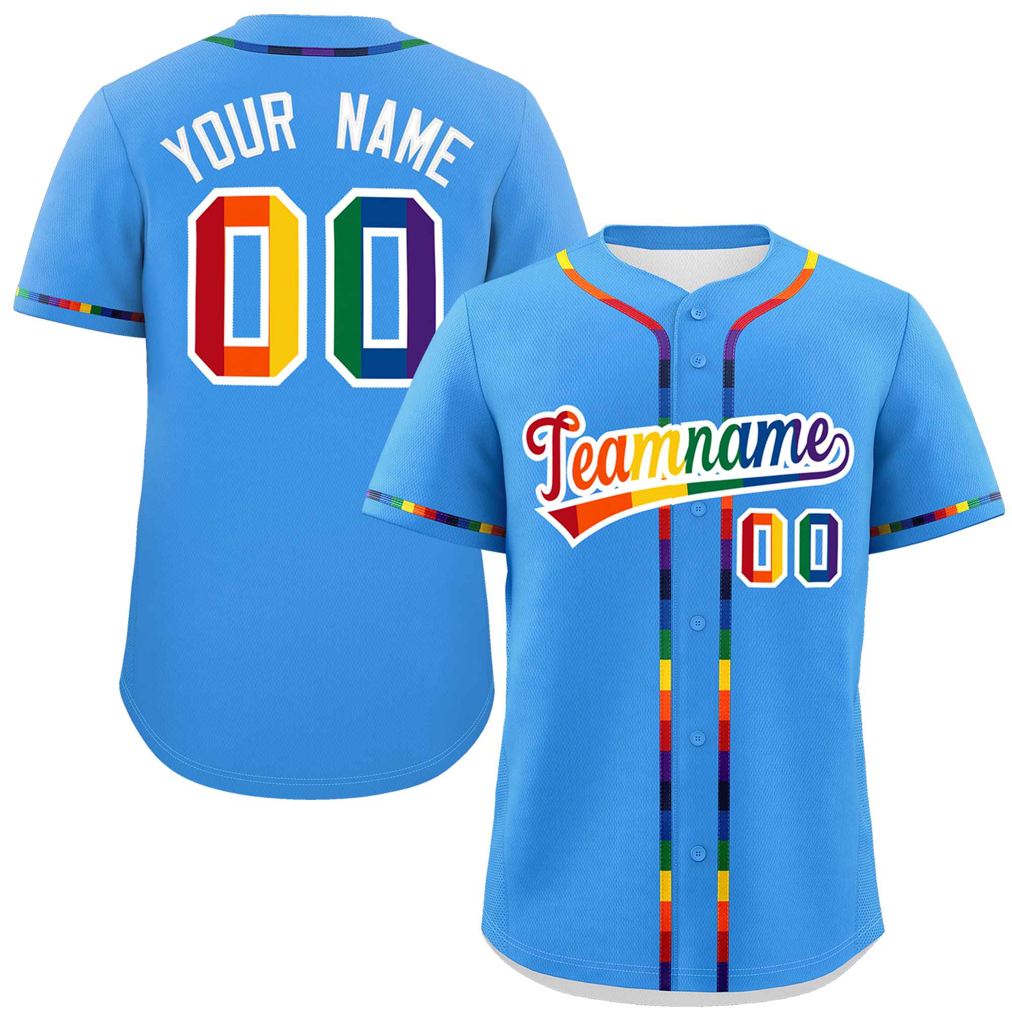 Custom Powder Blue LGBT Rainbow For Pride Month Classic Style Authentic Baseball Jersey