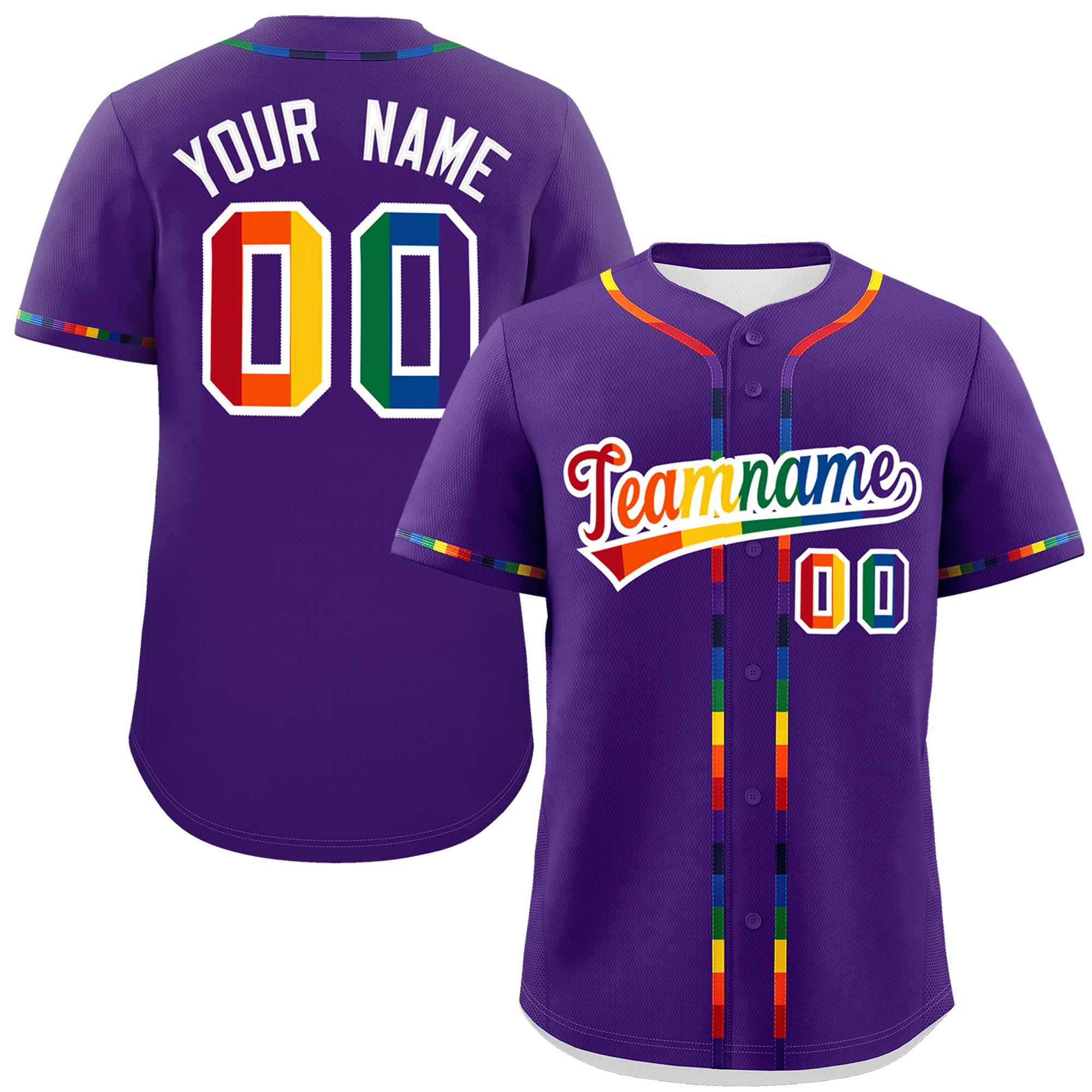 Custom Purple LGBT Rainbow For Pride Month Classic Style Authentic Baseball Jersey