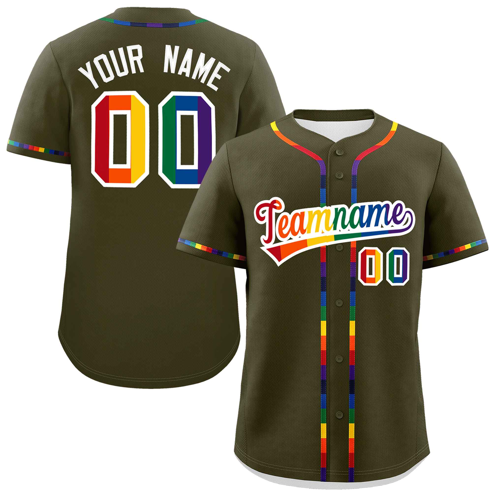 Custom Olive LGBT Rainbow For Pride Month Classic Style Authentic Baseball Jersey