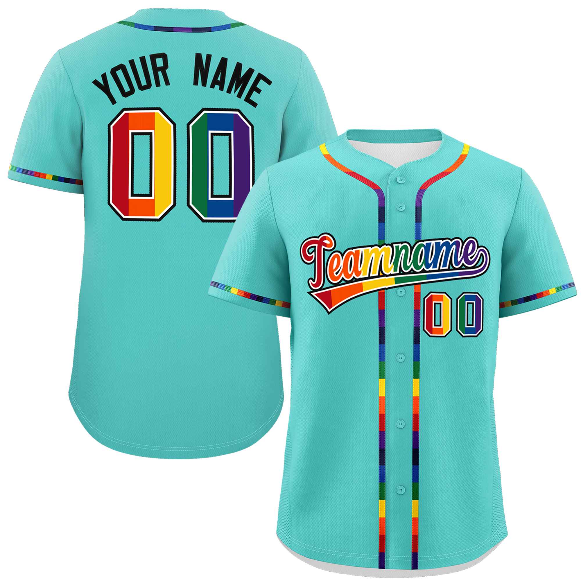 Custom Light Green LGBT Rainbow For Pride Month Classic Style Authentic Baseball Jersey