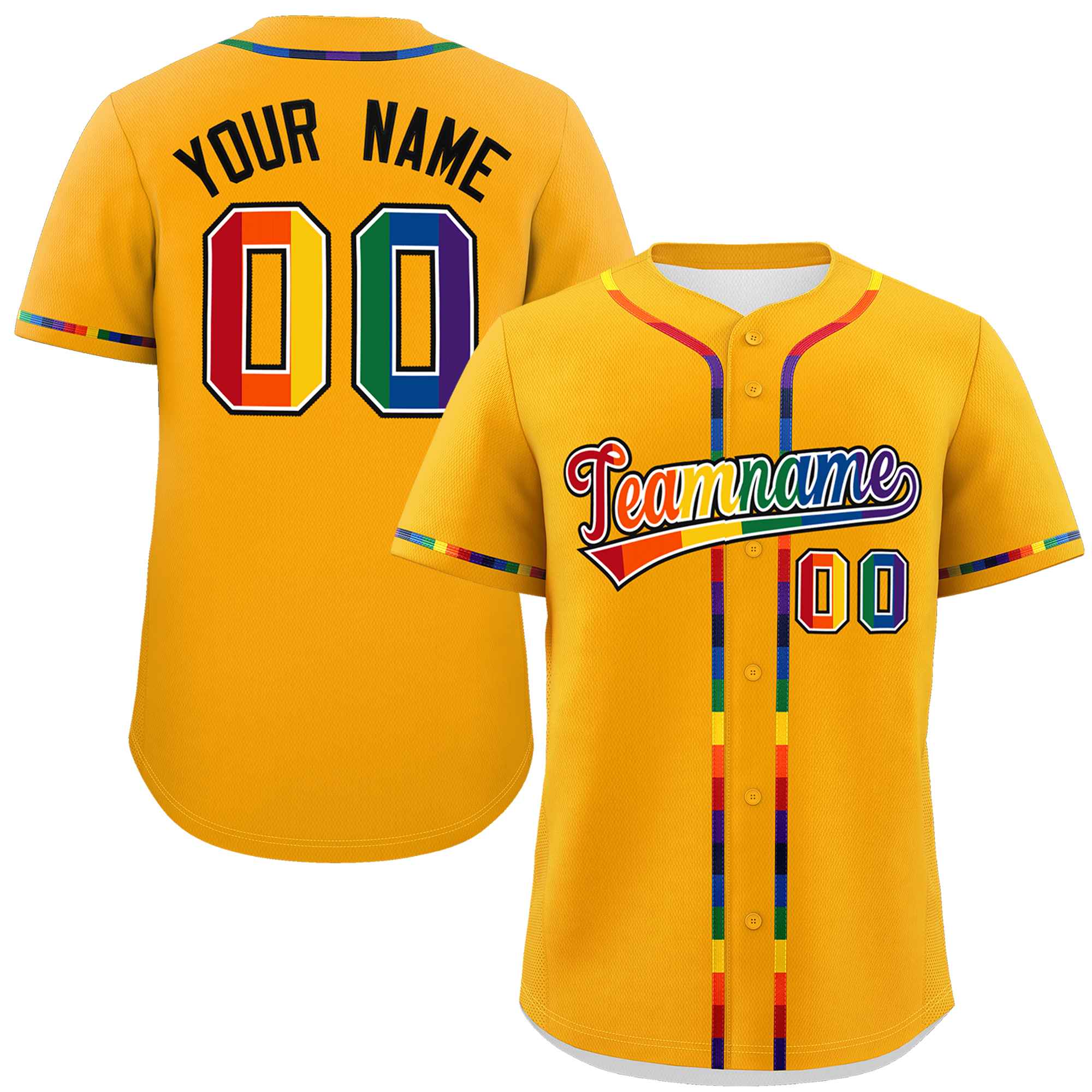 Custom Yellow LGBT Rainbow For Pride Month Classic Style Authentic Baseball Jersey