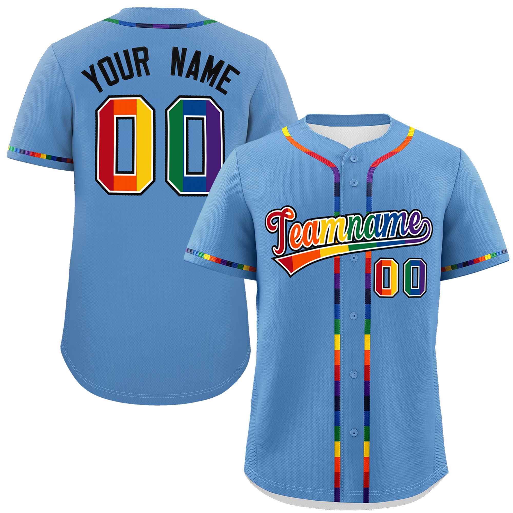 Custom Light Blue LGBT Rainbow For Pride Month Classic Style Authentic Baseball Jersey