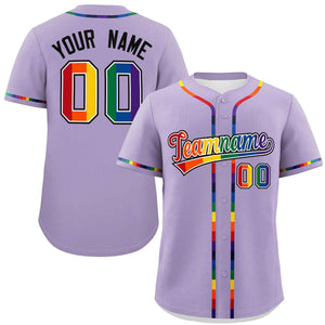 Custom Light Purple LGBT Rainbow For Pride Month Classic Style Authentic Baseball Jersey