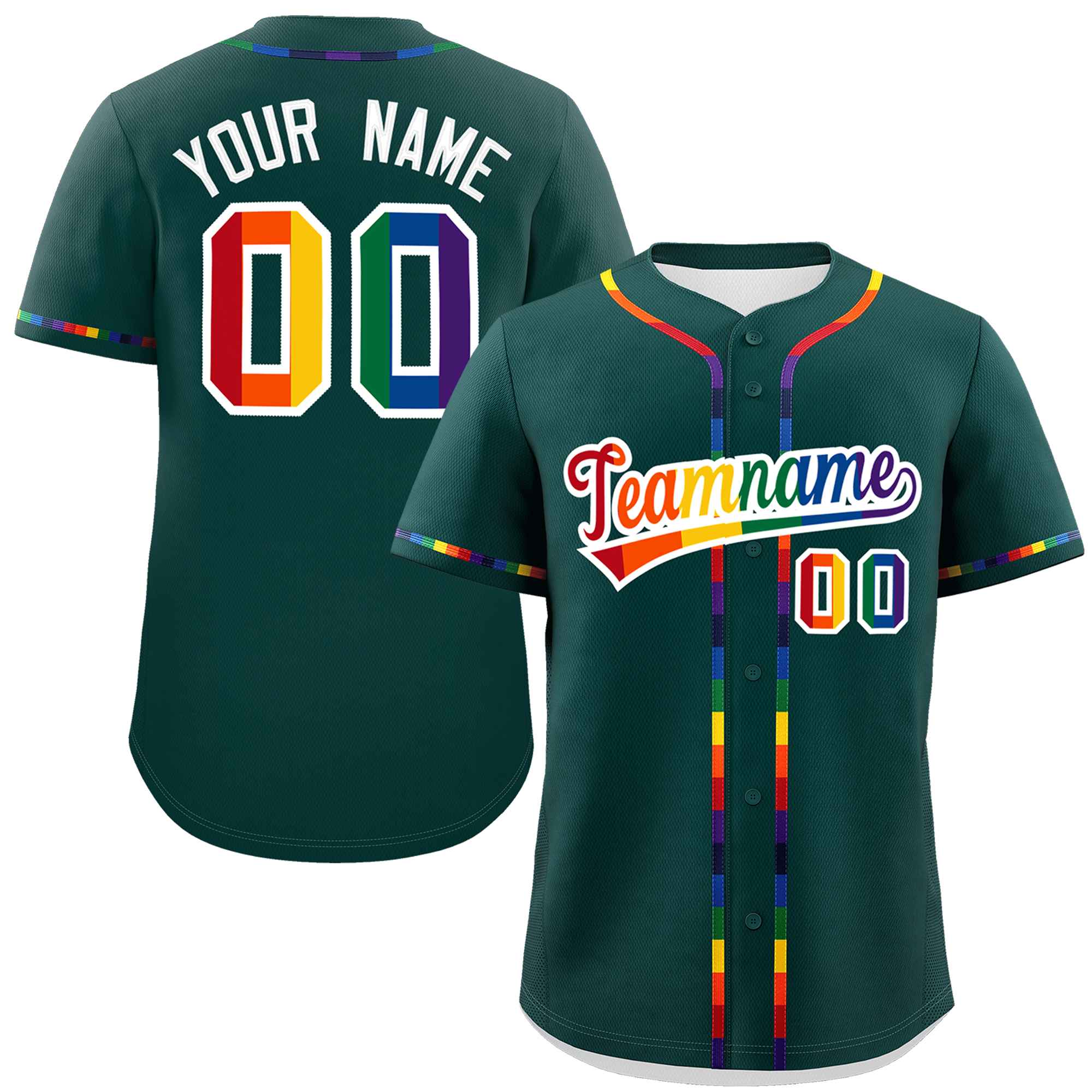 Custom Midnight Green LGBT Rainbow For Pride Month Classic Style Authentic Baseball Jersey