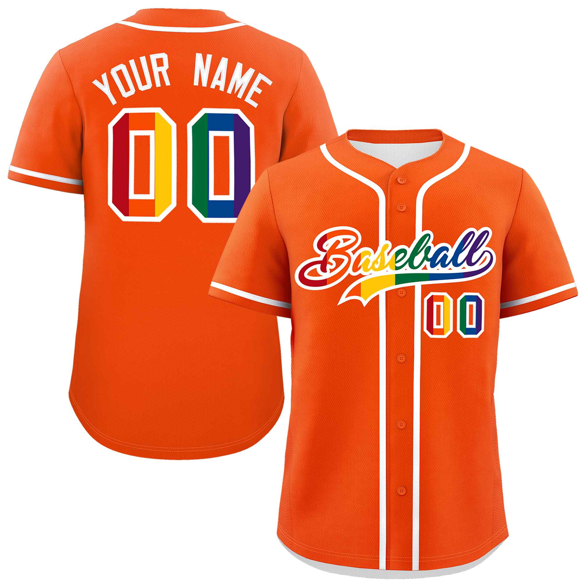 Custom Orange LGBT Rainbow For Pride Month Classic Style Authentic Baseball Jersey