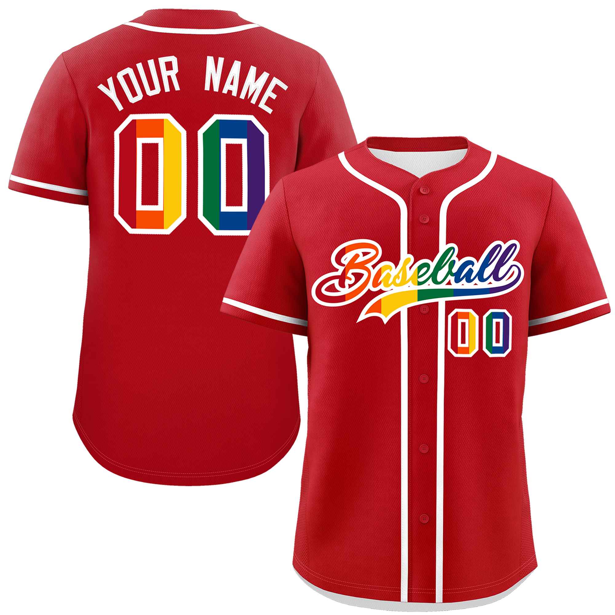 Custom Red LGBT Rainbow For Pride Month Classic Style Authentic Baseball Jersey