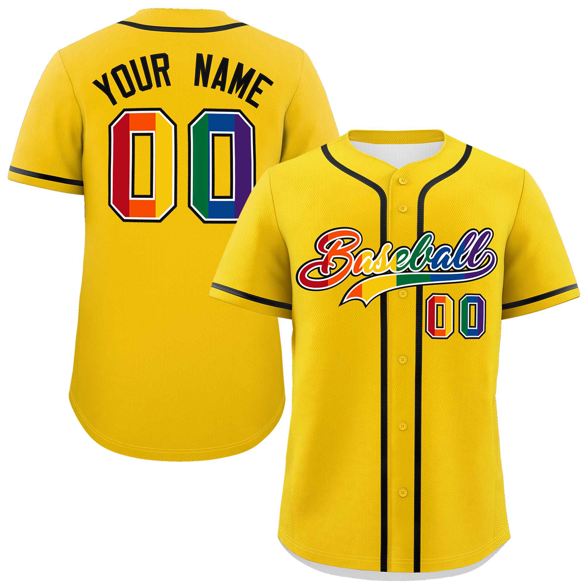 Custom Gold LGBT Rainbow For Pride Month Classic Style Authentic Baseball Jersey