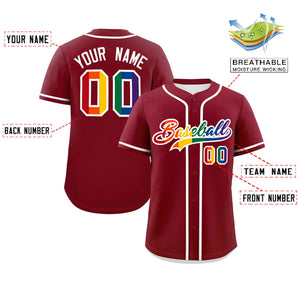 Custom Crimson LGBT Rainbow For Pride Month Classic Style Authentic Baseball Jersey