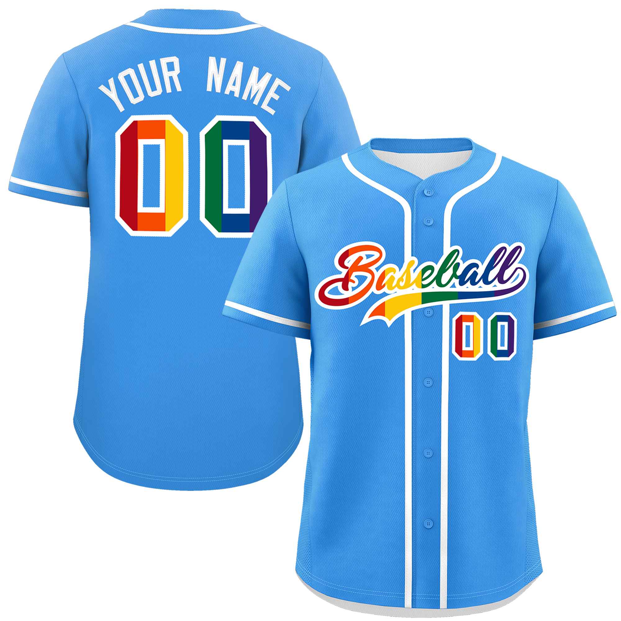 Custom Powder Blue LGBT Rainbow For Pride Month Classic Style Authentic Baseball Jersey