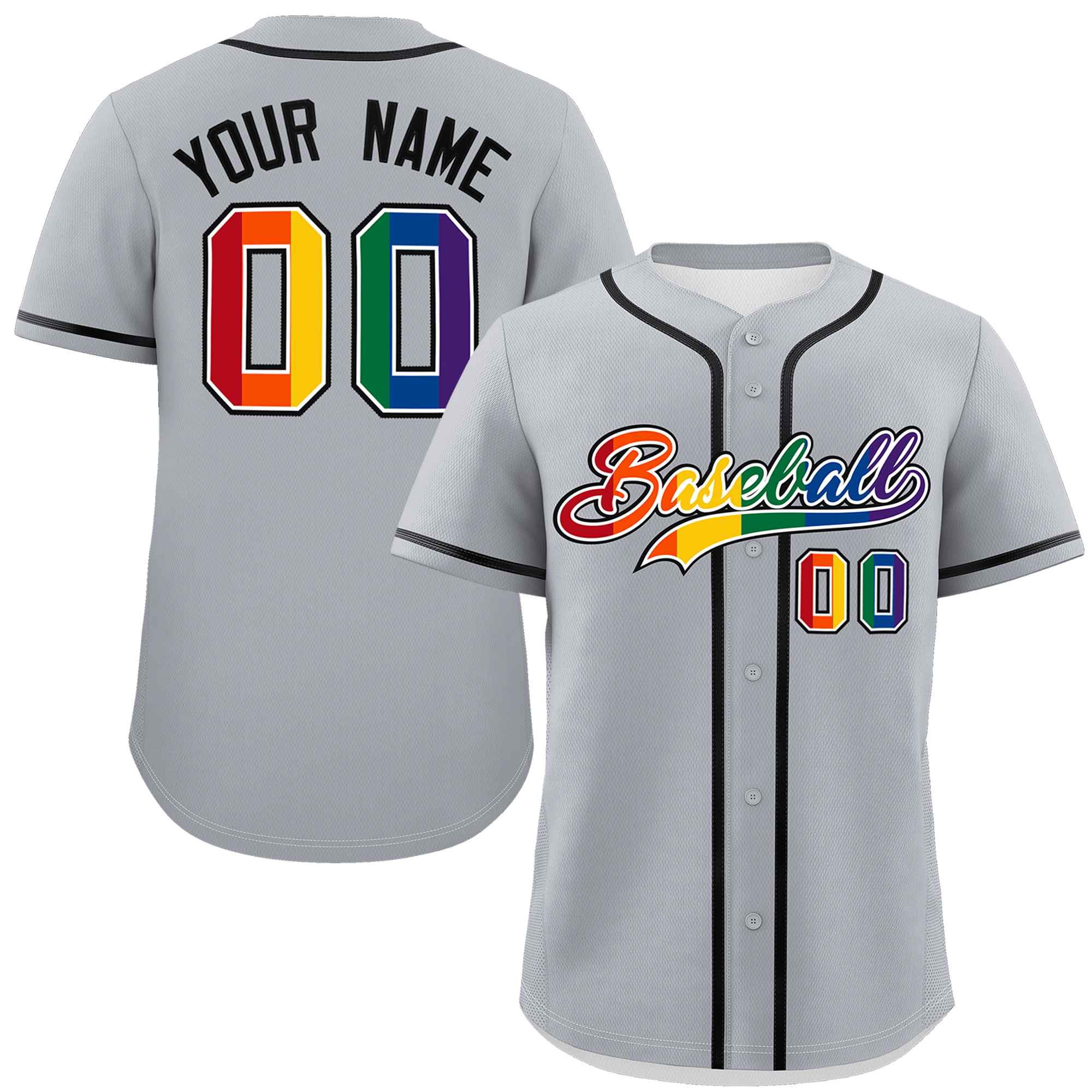 Custom Light Gray LGBT Rainbow For Pride Month Classic Style Authentic Baseball Jersey